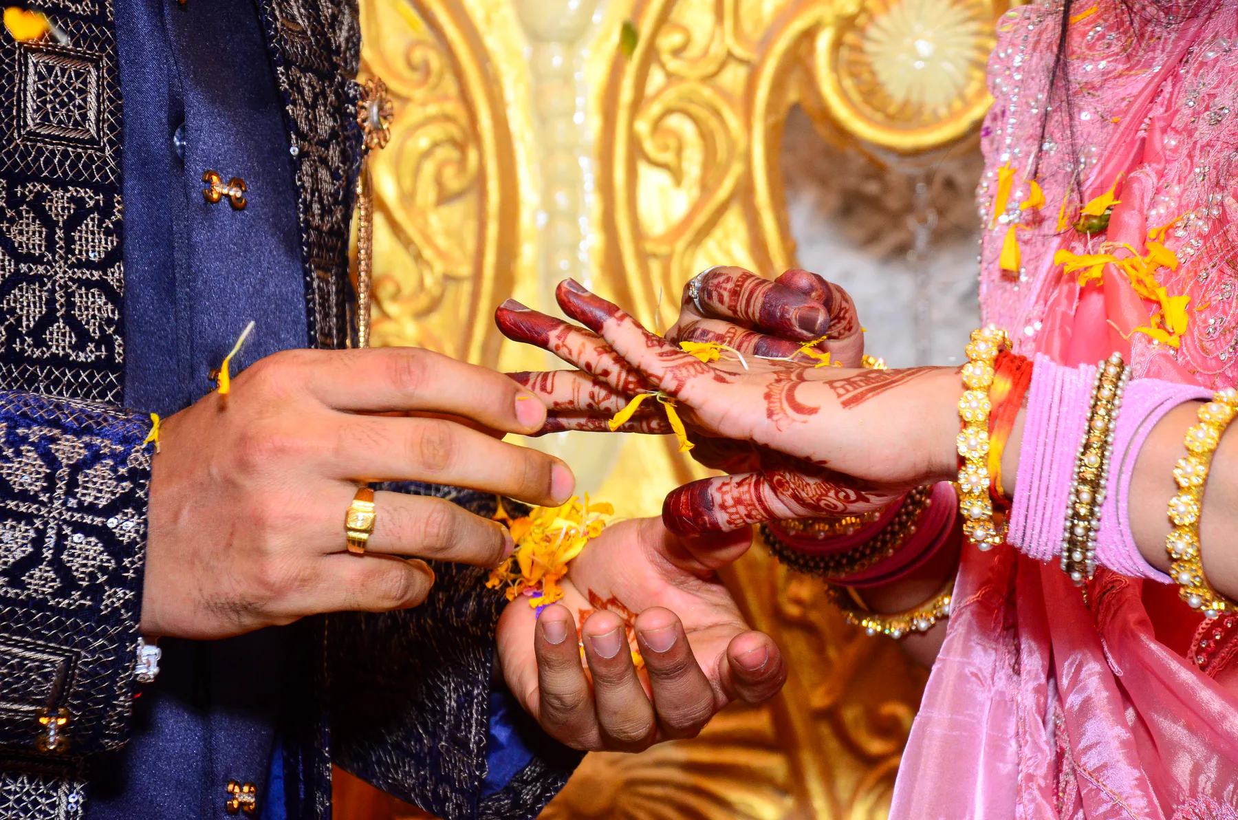 Close-up of hands with henna during a ceremony